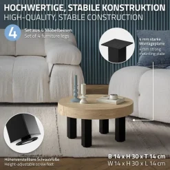 4er Set Tischbeine I-Design 30 cm Schwarz glänzend aus pulverbeschichtetem Stahl eckig Profil 8x8 cm Höhenverstellbare Möbelfüße 1-4 cm ML-Design-ECD Germany Discount
