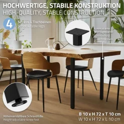 4er Set Tischbeine I-Design 72 cm Schwarz glänzend aus pulverbeschichtetem Stahl eckig Profil 4x4 cm Höhenverstellbare Möbelfüße 1-4cm-ECD Germany Sale
