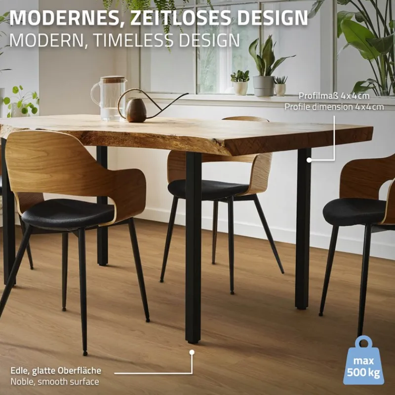 4er Set Tischbeine I-Design 72 cm Schwarz glänzend aus pulverbeschichtetem Stahl eckig Profil 4x4 cm Höhenverstellbare Möbelfüße 1-4cm-ECD Germany Sale