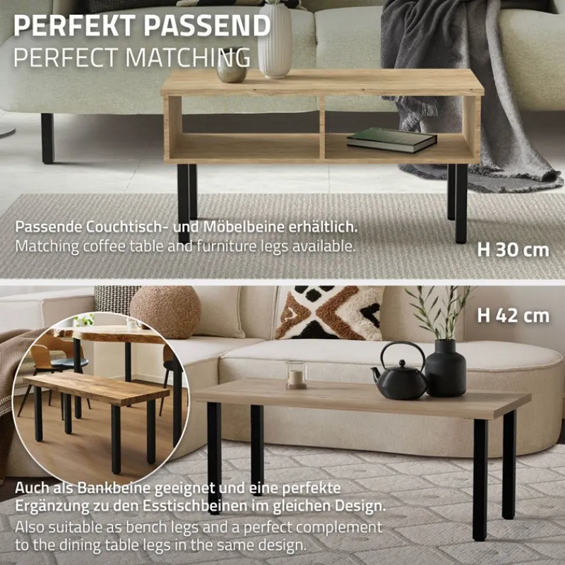 4er Set Tischbeine I-Design 72 cm Schwarz glänzend aus pulverbeschichtetem Stahl eckig Profil 4x4 cm Höhenverstellbare Möbelfüße 1-4cm-ECD Germany Sale