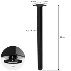 4er Set Tischbeine I-Design 72 cm Schwarz glänzend aus pulverbeschichtetem Stahl eckig Profil 4x4 cm Höhenverstellbare Möbelfüße 1-4cm-ECD Germany Sale