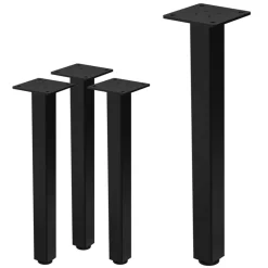 4er Set Tischbeine I-Design 42 cm Schwarz glänzend aus pulverbeschichtetem Stahl eckig Profil 4x4 cm Höhenverstellbare Möbelfüße 1-4 cm-ECD Germany Clearance