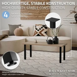 4er Set Tischbeine I-Design 42 cm Schwarz glänzend aus pulverbeschichtetem Stahl eckig Profil 4x4 cm Höhenverstellbare Möbelfüße 1-4 cm-ECD Germany Clearance