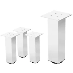 4er Set Tischbeine I-Design 30 cm Weiß glänzend aus pulverbeschichtetem Stahl eckig Profil 8x8 cm Höhenverstellbare Möbelfüße 1-4 cm ML-Design-ECD Germany New