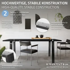 2er Set Tischbeine Loft 75x72 cm Profil 8x2cm aus Stahl U-Form ML-Design-ECD Germany Online