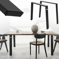 2er Set Tischbeine Loft 90x72 cm Schwarz Profil 8x2 cm aus Stahl U-Form ML-Design-ECD Germany Discount