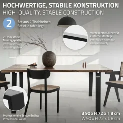 2er Set Tischbeine Loft 90x72 cm Schwarz Profil 8x2 cm aus Stahl U-Form ML-Design-ECD Germany Discount