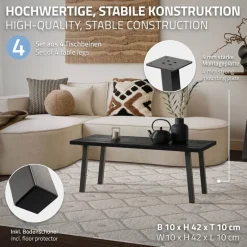 4er Set Tischbeine schräg 42 cm Dunkelgrau Optik Industrial aus pulverbeschichtetem Stahl Profil 4x4cm I-Form 96° Neigung ML-Design-ECD Germany Best