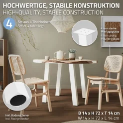 4er Set Tischbeine schräg 72 cm Weiß glänzend aus Stahl eckig Profil 8x8 cm I-Form 96° Neigung ML-Design-ECD Germany Hot