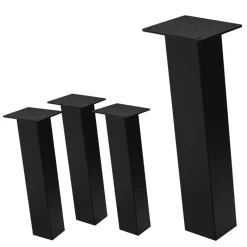 4er Set Tischbeine schräg H42 cm Schwarz glänzend aus Stahl eckig Profil 8x8 cm I-Form 96° Neigung ML-Design-ECD Germany New