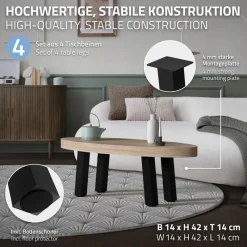 4er Set Tischbeine schräg H42 cm Schwarz glänzend aus Stahl eckig Profil 8x8 cm I-Form 96° Neigung ML-Design-ECD Germany New