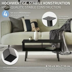 4er Set Tischbeine schräg H30 cm Industrial Optik Industrial aus pulverbeschichtetem Stahl Profil 4x4cm I-Form 96° Neigung ML-Design-ECD Germany Online