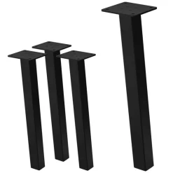 4er Set Tischbeine schräg H42 cm Schwarz glänzend aus pulverbeschichtetem Stahl eckig Profil 4x4 cm I-Form 96° Neigung ML-Design-ECD Germany