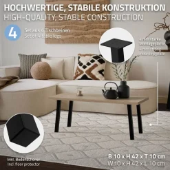 4er Set Tischbeine schräg H42 cm Schwarz glänzend aus pulverbeschichtetem Stahl eckig Profil 4x4 cm I-Form 96° Neigung ML-Design-ECD Germany