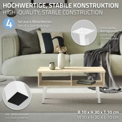 4er Set Tischbeine schräg H30 cm Weiß glänzend aus pulverbeschichtetem Stahl eckig Profil 4x4 cm I-Form 96° Neigung ML-Design-ECD Germany Clearance