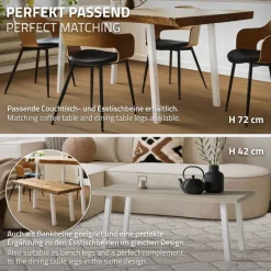 4er Set Tischbeine schräg H30 cm Weiß glänzend aus pulverbeschichtetem Stahl eckig Profil 4x4 cm I-Form 96° Neigung ML-Design-ECD Germany Clearance