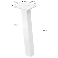 4er Set Tischbeine schräg H30 cm Weiß glänzend aus pulverbeschichtetem Stahl eckig Profil 4x4 cm I-Form 96° Neigung ML-Design-ECD Germany Clearance