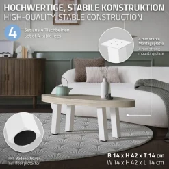 4er Set Tischbeine schräg H:42 cm Weiß glänzend aus Stahl eckig Profil 8x8 cm I-Form 96° Neigung ML-Design-ECD Germany Discount