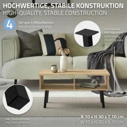 4er Set Tischbeine schräg H30 cm Schwarz glänzend aus pulverbeschichtetem Stahl eckig Profil 4x4 cm I-Form ML-Design-ECD Germany Outlet