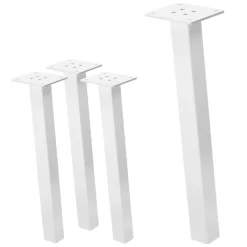 4er Set Tischbeine schräg H42 cm Weiß glänzend aus pulverbeschichtetem Stahl eckig Profil 4x4 cm I-Form 96° Neigung ML-Design-ECD Germany Hot
