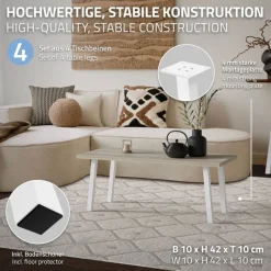 4er Set Tischbeine schräg H42 cm Weiß glänzend aus pulverbeschichtetem Stahl eckig Profil 4x4 cm I-Form 96° Neigung ML-Design-ECD Germany Hot
