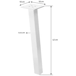 4er Set Tischbeine schräg H42 cm Weiß glänzend aus pulverbeschichtetem Stahl eckig Profil 4x4 cm I-Form 96° Neigung ML-Design-ECD Germany Hot
