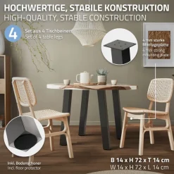 4er Set Tischbeine schräg H72 cm Dunkelgrau Optik Industrial Stahl Profil 8x8 cm I-Form 96° Neigung ML-Design-ECD Germany Online