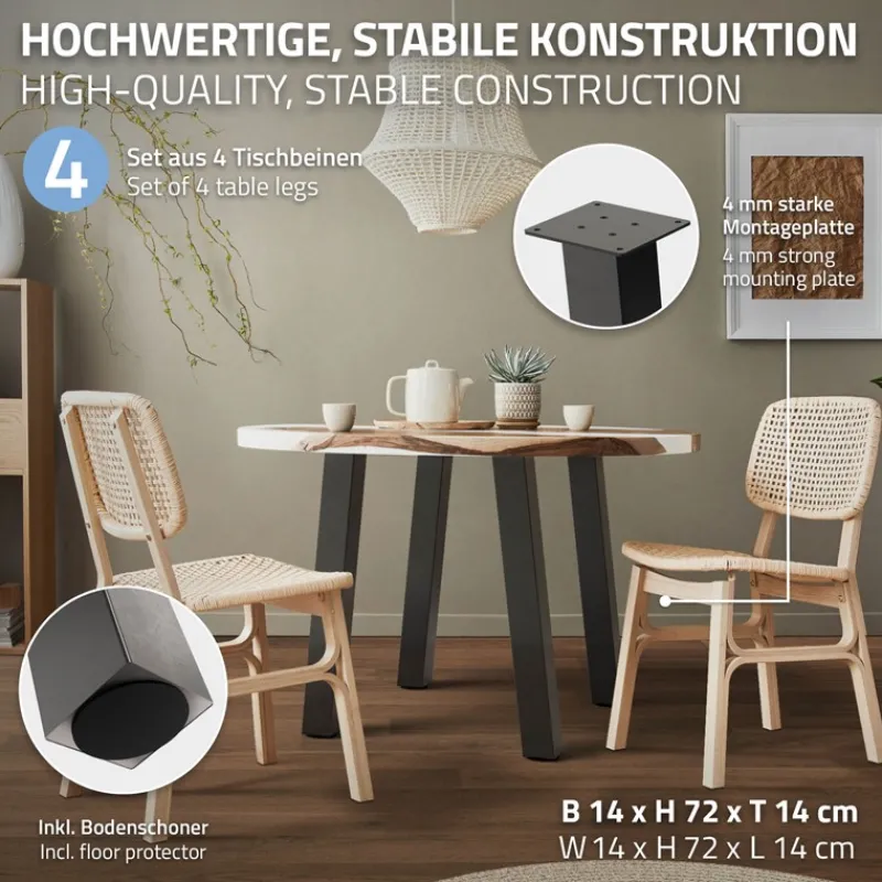 4er Set Tischbeine schräg H72 cm Dunkelgrau Optik Industrial Stahl Profil 8x8 cm I-Form 96° Neigung ML-Design-ECD Germany Online