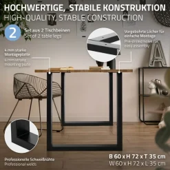 2er Set Tischgestell B70xH74 cm in U-Form Metall Schwarz ML-Design-ECD Germany Sale