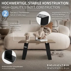 2er Set Tischkufen Bankkufen 80GRAD Neigung 40x43 cm Schwarz matt 8x2 cm Metall ML-Design-ECD Germany Outlet