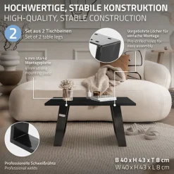 2er Set Tischkufen Bankkufen 80GRAD Neigung 40x43 cm Industrial 8x2 cm Stahl ML-Design-ECD Germany Sale