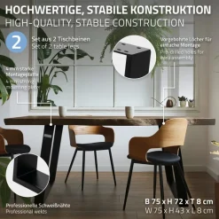 2er Set Tischkufen 80GRAD Neigung 75x72 cm Schwarz Profil 8x2 cm Stahl ML-Design-ECD Germany Hot