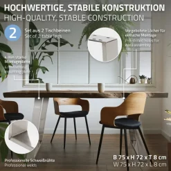 2er Set Tischkufen 80GRAD Neigung 75x72 cm Silber Profil 8x2 cm Stahl ML-Design-ECD Germany Clearance
