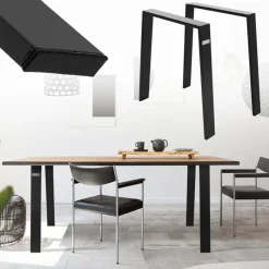 2er Set Tischkufen Loft 75x72 cm Schwarz Profil 8x2 cm aus Stahl U-Form ML-Design-ECD Germany Hot
