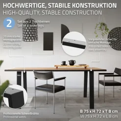 2er Set Tischkufen Loft 75x72 cm Schwarz Profil 8x2 cm aus Stahl U-Form ML-Design-ECD Germany Hot