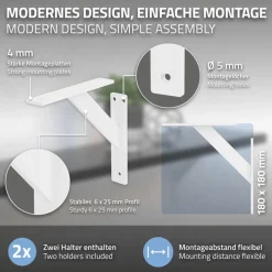 2er Set Wandkonsole Regalhalterung 2x 180 x 180 mm Weiß aus Aluminium ML-Design-ECD Germany Sale