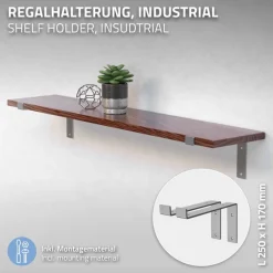 2er Set Wandkonsole Regalhalterung 2x 250 x 145 mm Grau aus Stahl ML-Design-ECD Germany Outlet