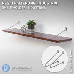 2er Set Wandkonsole Regalhalterung 2x 265 x 180 mm Grau aus Stahl ML-Design-ECD Germany Outlet