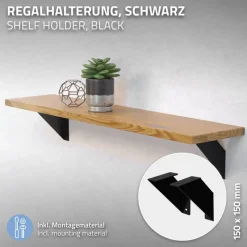 2er Set Wandkonsole Regalhalterung 2x 150 x 150 cm Schwarz aus Stahl ML-Design-ECD Germany Best
