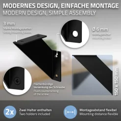 2er Set Wandkonsole Regalhalterung 2x 150 x 150 cm Schwarz aus Stahl ML-Design-ECD Germany Best