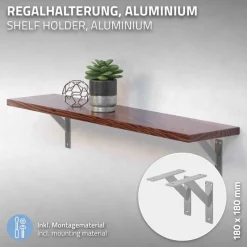 2er Set Wandkonsole Regalhalterung 2x 180 x 180 mm Silber aus Aluminium ML-Design-ECD Germany Outlet