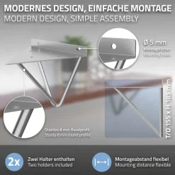 2er Set Wandkonsole Regalhalterung 2x 160 x 155 x 170 mm Grau aus Stahl ML-Design-ECD Germany Sale