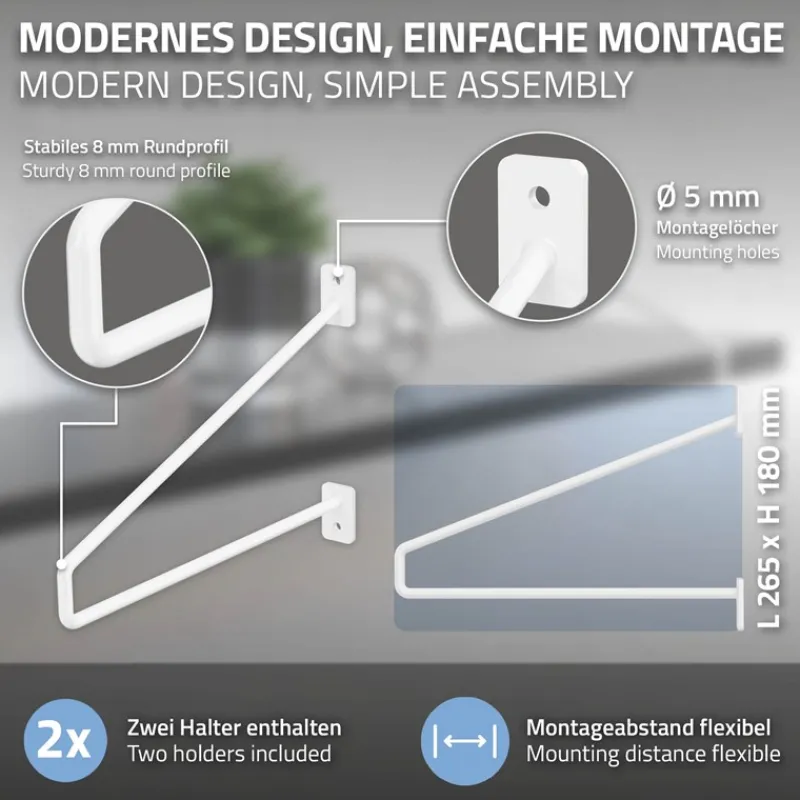 2er Set Wandkonsole Regalhalterung 2x 265 x 180 mm Weiß aus Stahl ML-Design-ECD Germany Discount