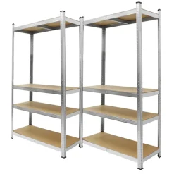 2er Set Werkstattregal silber, 160x80x40 cm, aus MDF und Metall, bis 320 kg-ECD Germany