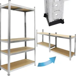2er Set Werkstattregal silber, 160x80x40 cm, aus MDF und Metall, bis 320 kg-ECD Germany