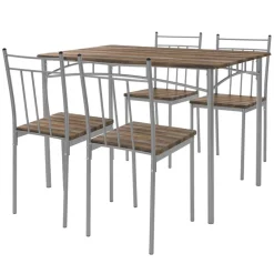 Essgruppe für 4 Personen 5-teilig mit Esstisch und 4 Stühlen Braun aus Holz ML-Design-ECD Germany New