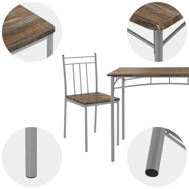 Essgruppe für 4 Personen 5-teilig mit Esstisch und 4 Stühlen Braun aus Holz ML-Design-ECD Germany New