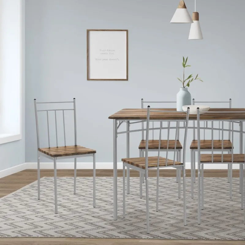 Essgruppe für 4 Personen 5-teilig mit Esstisch und 4 Stühlen Braun aus Holz ML-Design-ECD Germany New