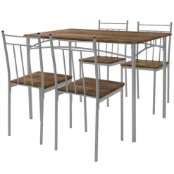 Essgruppe für 4 Personen 5-teilig mit Esstisch und 4 Stühlen Braun aus Holz ML-Design-ECD Germany Best