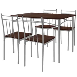 Essgruppe für 4 Personen 5-teilig mit Esstisch und 4 Stühlen Dunkelbraun aus Holz ML-Design-ECD Germany New